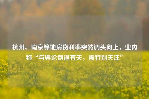 杭州、南京等地房贷利率突然调头向上，业内称“与舆论倒逼有关，需特别关注”